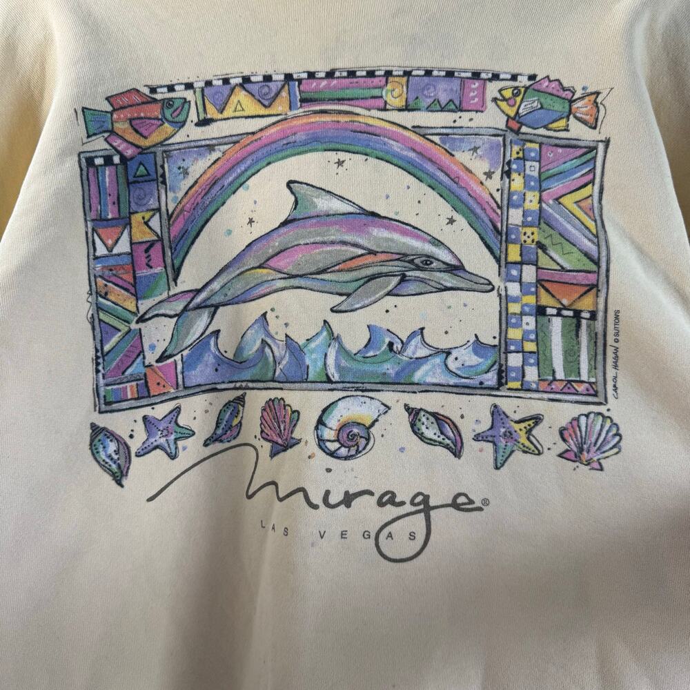 Vintage Vegas USA Mirage Yellow Crewneck Dolphin Shells Cotton XL READ